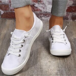 Classic White Canvas Lace-Up Sneakers